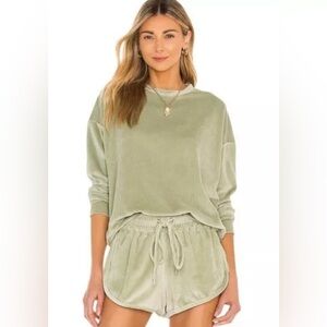 Mikoh Kimo Paneled Sweatshirt Size 1‎ Small Wasabi Green Velour Crew Neck